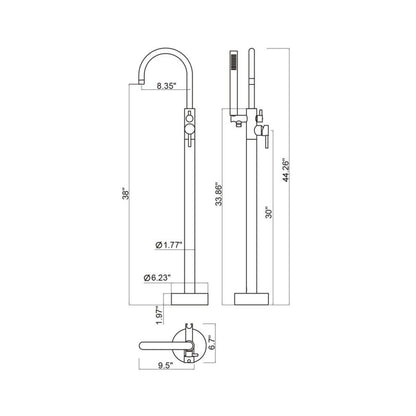 Ratel 7" x 44" Chrome Floor-Mounted Bathtub Faucet With Hand Shower