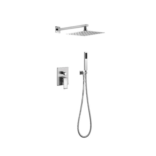 Ratel Brushed Nickel Wall-Mounted Shower System With 10" Square Rainfall Shower Head and Handheld Shower