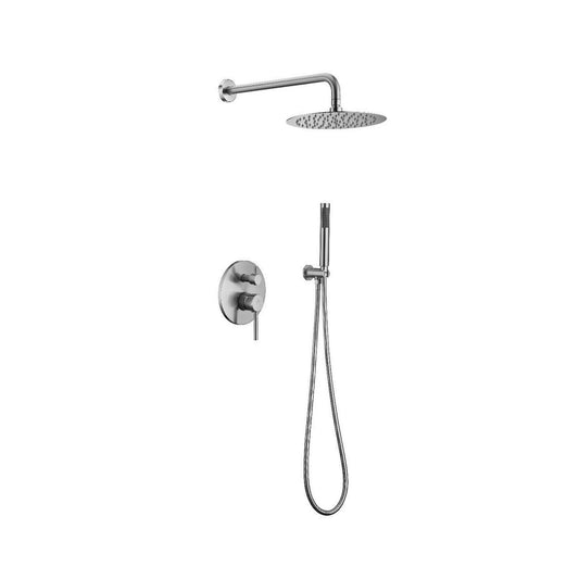 Ratel Brushed Nickel Wall-Mounted Shower System with 10" Round Rainfall Shower Head and Handheld Shower