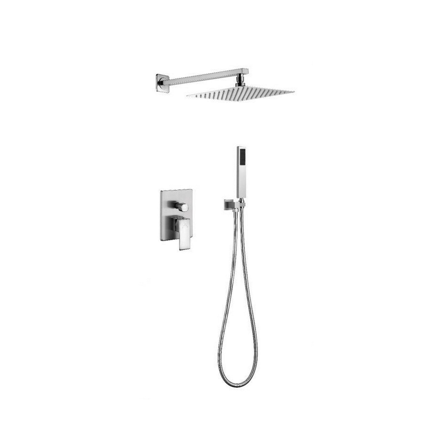 Ratel Chrome Wall-Mounted Shower System With 10" Square Rainfall Shower Head and Handheld Shower