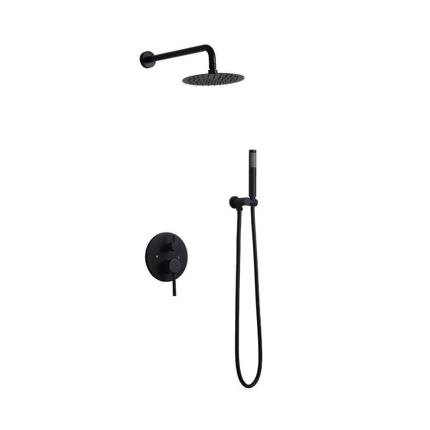 Ratel Matte Black Wall-Mounted Shower System With 10" Round Rainfall Shower Head and Handheld Shower