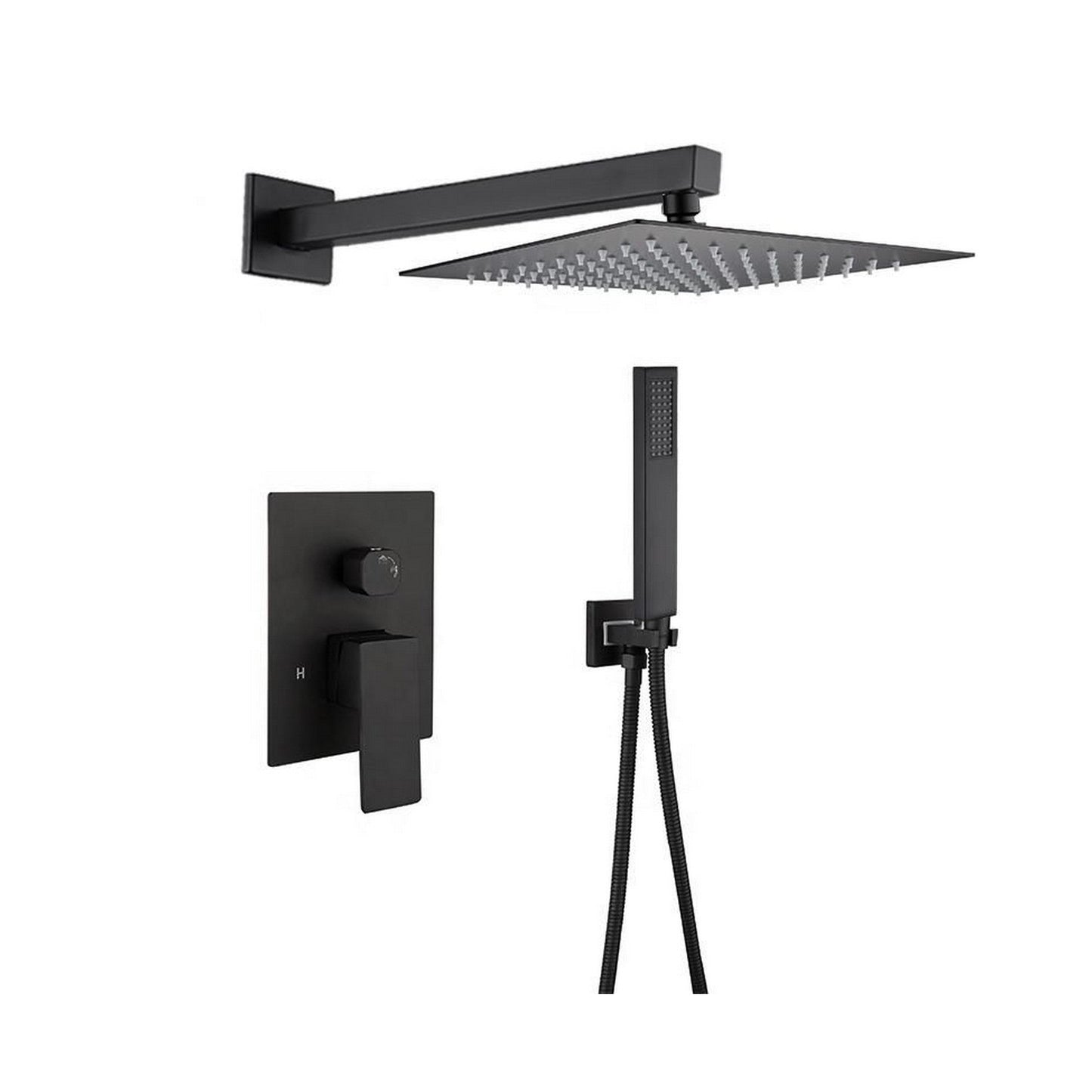 Ratel Matte Black Wall-Mounted Shower System With 10" Square Rainfall Shower Head and Handheld Shower