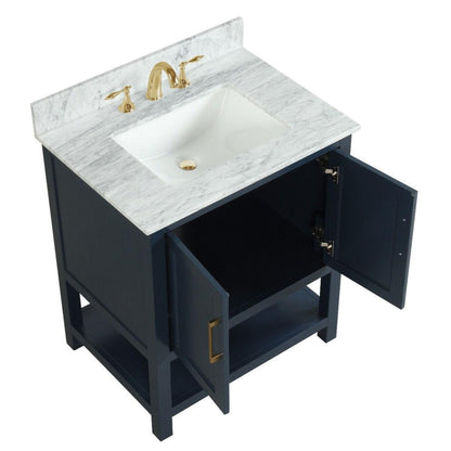 Ratel Santorini 30" 2-Door Aria Blue Vanity Set With Open Bottom Shelf