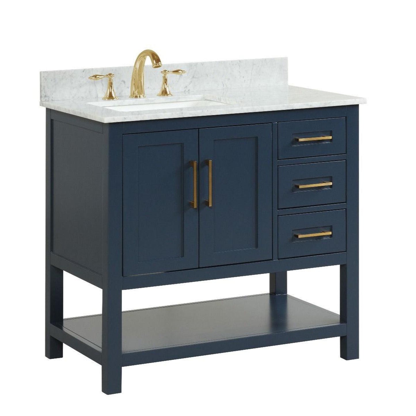 Ratel Santorini 36" 2-Door and 3-Drawer Aria Blue Vanity Set With Open Bottom Shelf