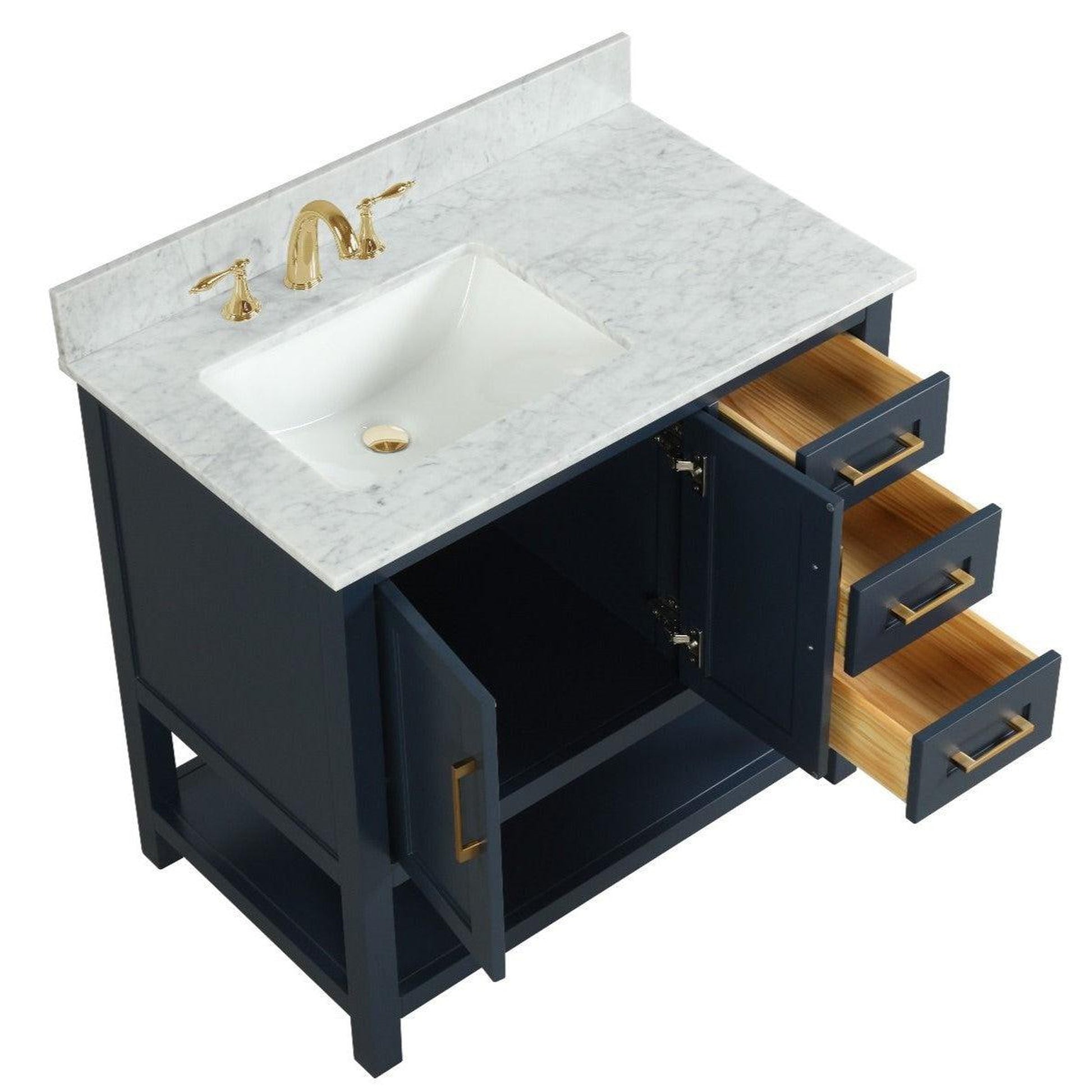 Ratel Santorini 36" 2-Door and 3-Drawer Aria Blue Vanity Set With Open Bottom Shelf
