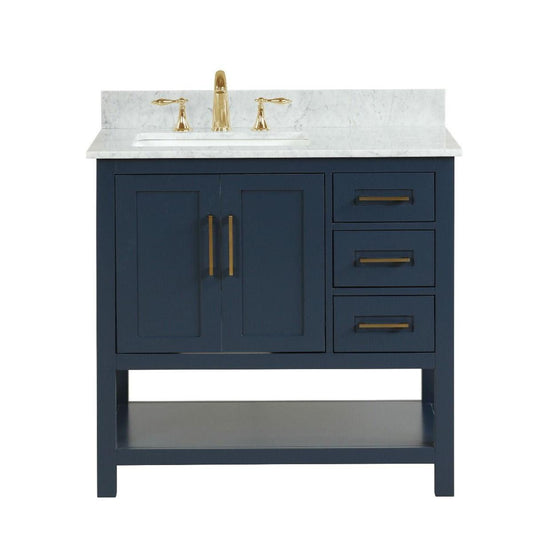 Ratel Santorini 36" 2-Door and 3-Drawer Aria Blue Vanity Set With Open Bottom Shelf