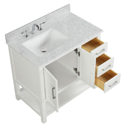 Ratel Santorini 36" 2-Door and 3-Drawer Dove White Vanity Set With Open Bottom Shelf