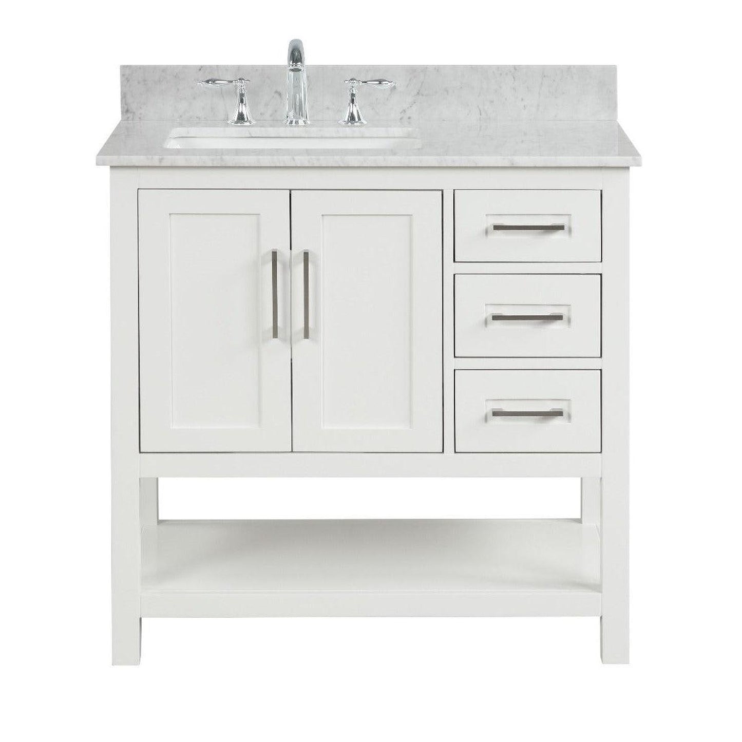 Ratel Santorini 36" 2-Door and 3-Drawer Dove White Vanity Set With Open Bottom Shelf