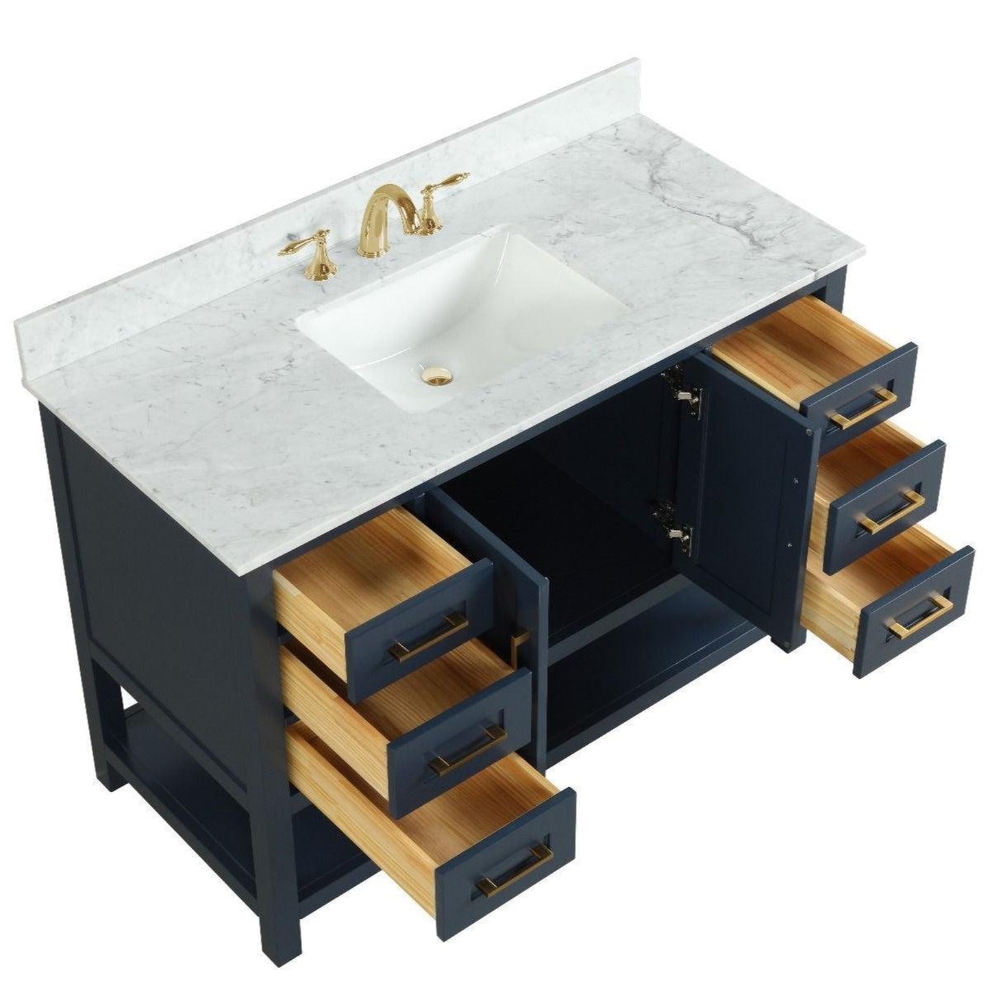 Ratel Santorini 48" 2-Door and 6-Drawer Aria Blue Vanity Set With Open Bottom Shelf