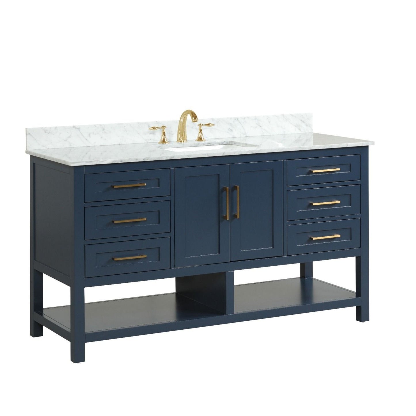 Ratel Santorini 60" 2-Door and 6-Drawer Aria Blue Vanity Set With Open Bottom Shelf