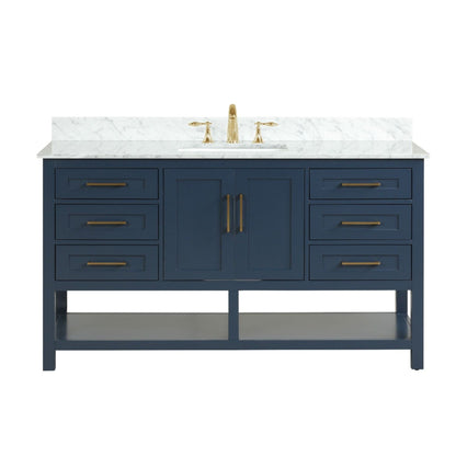 Ratel Santorini 60" 2-Door and 6-Drawer Aria Blue Vanity Set With Open Bottom Shelf