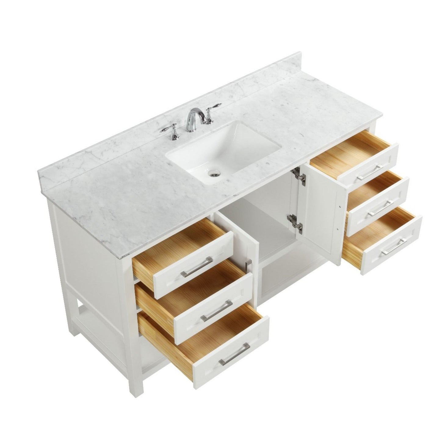 Ratel Santorini 60" 2-Door and 6-Drawer Dove White Vanity Set With Open Bottom Shelf