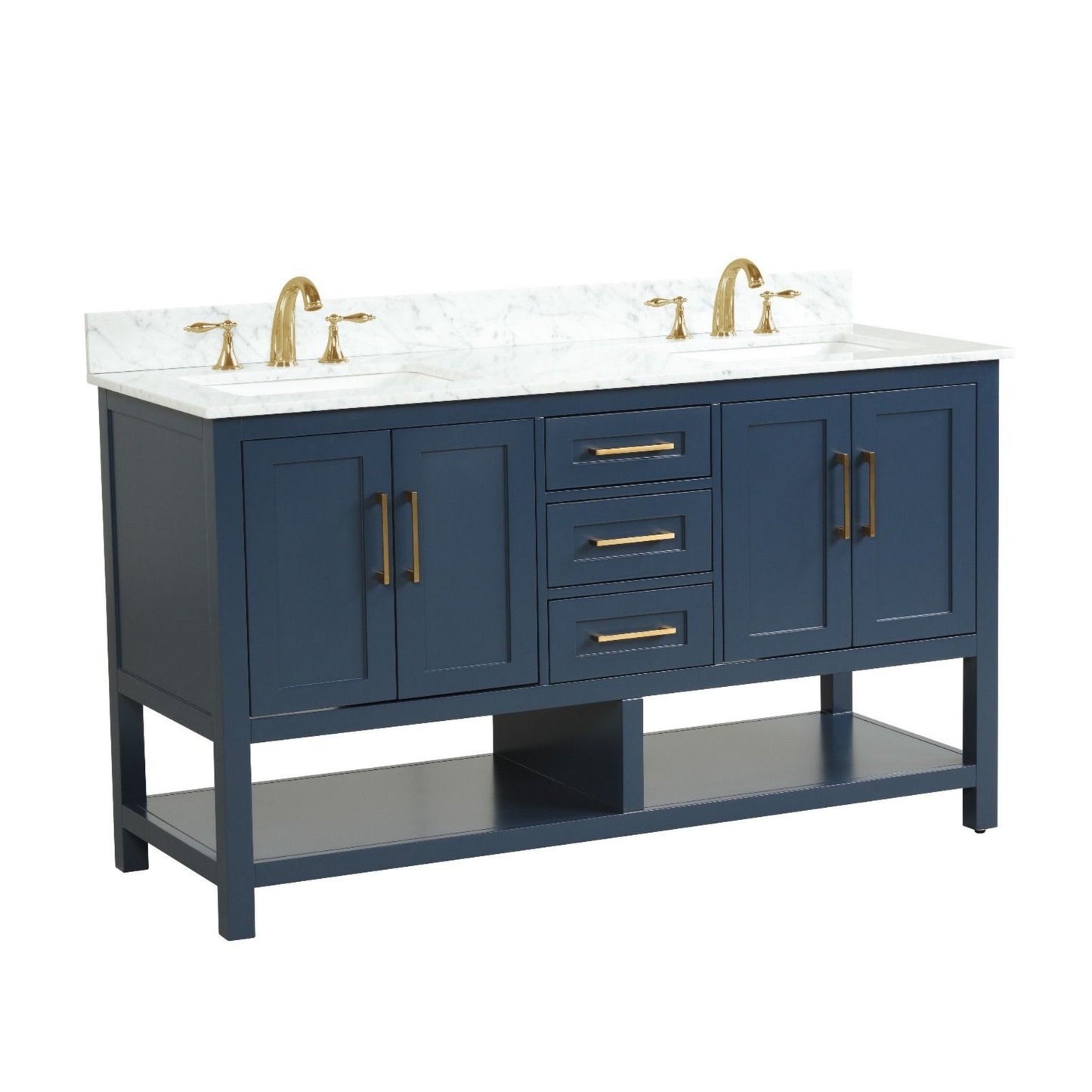 Ratel Santorini 60" 4-Door and 3-Drawer Aria Blue Double Sink Vanity Set With Open Bottom Shelf