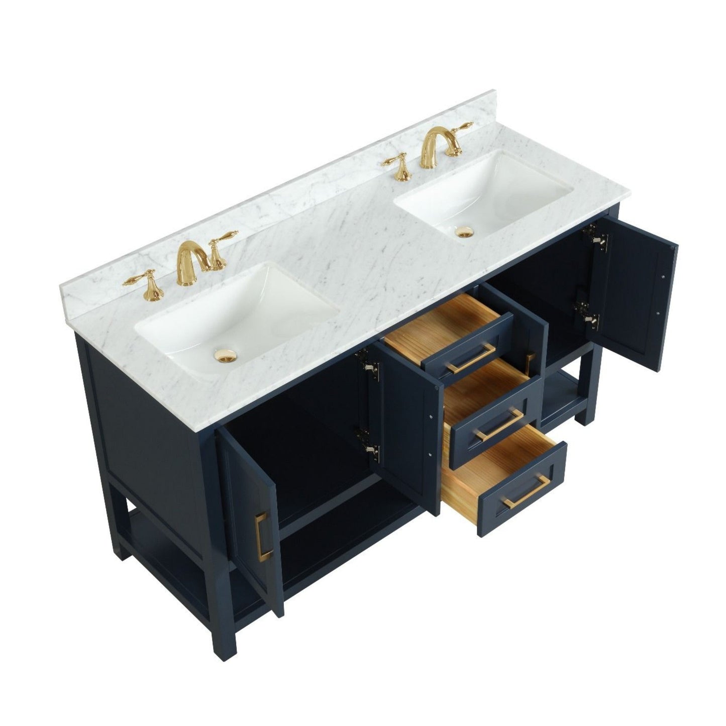 Ratel Santorini 60" 4-Door and 3-Drawer Aria Blue Double Sink Vanity Set With Open Bottom Shelf