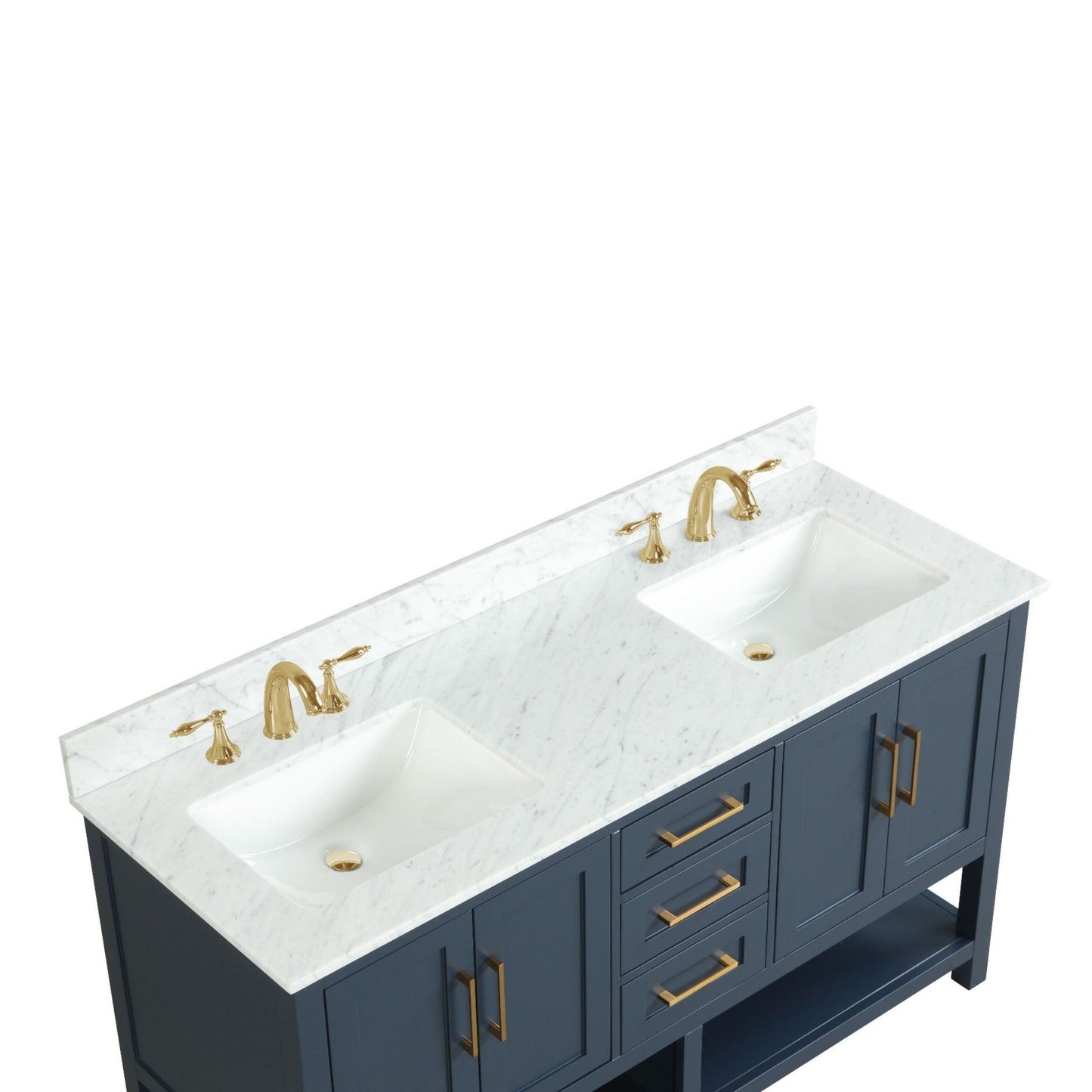 Ratel Santorini 60" 4-Door and 3-Drawer Aria Blue Double Sink Vanity Set With Open Bottom Shelf