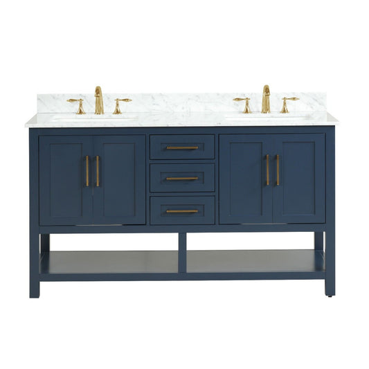 Ratel Santorini 60" 4-Door and 3-Drawer Aria Blue Double Sink Vanity Set With Open Bottom Shelf