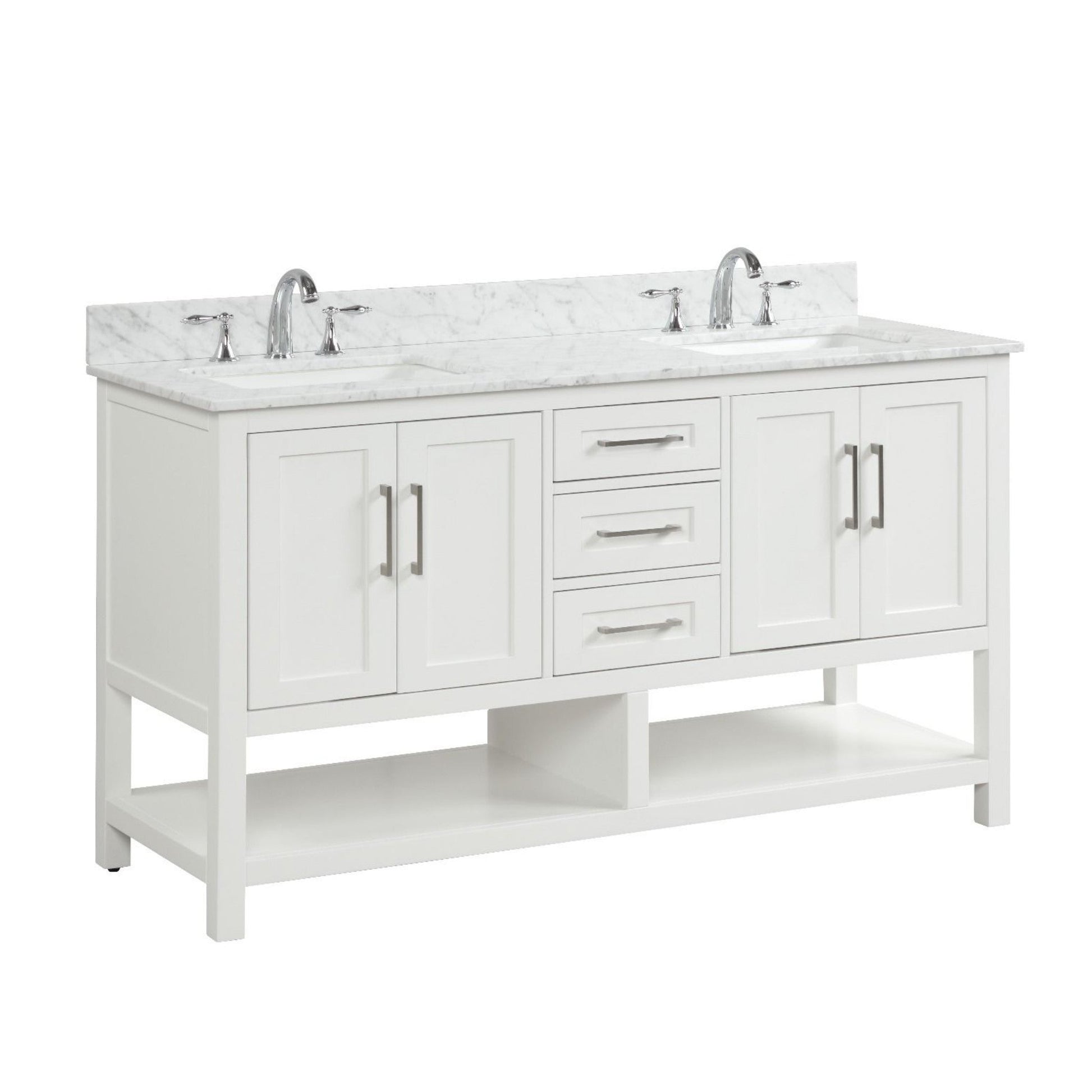 Ratel Santorini 60" 4-Door and 3-Drawer Dove White Double Sink Vanity Set With Open Bottom Shelf