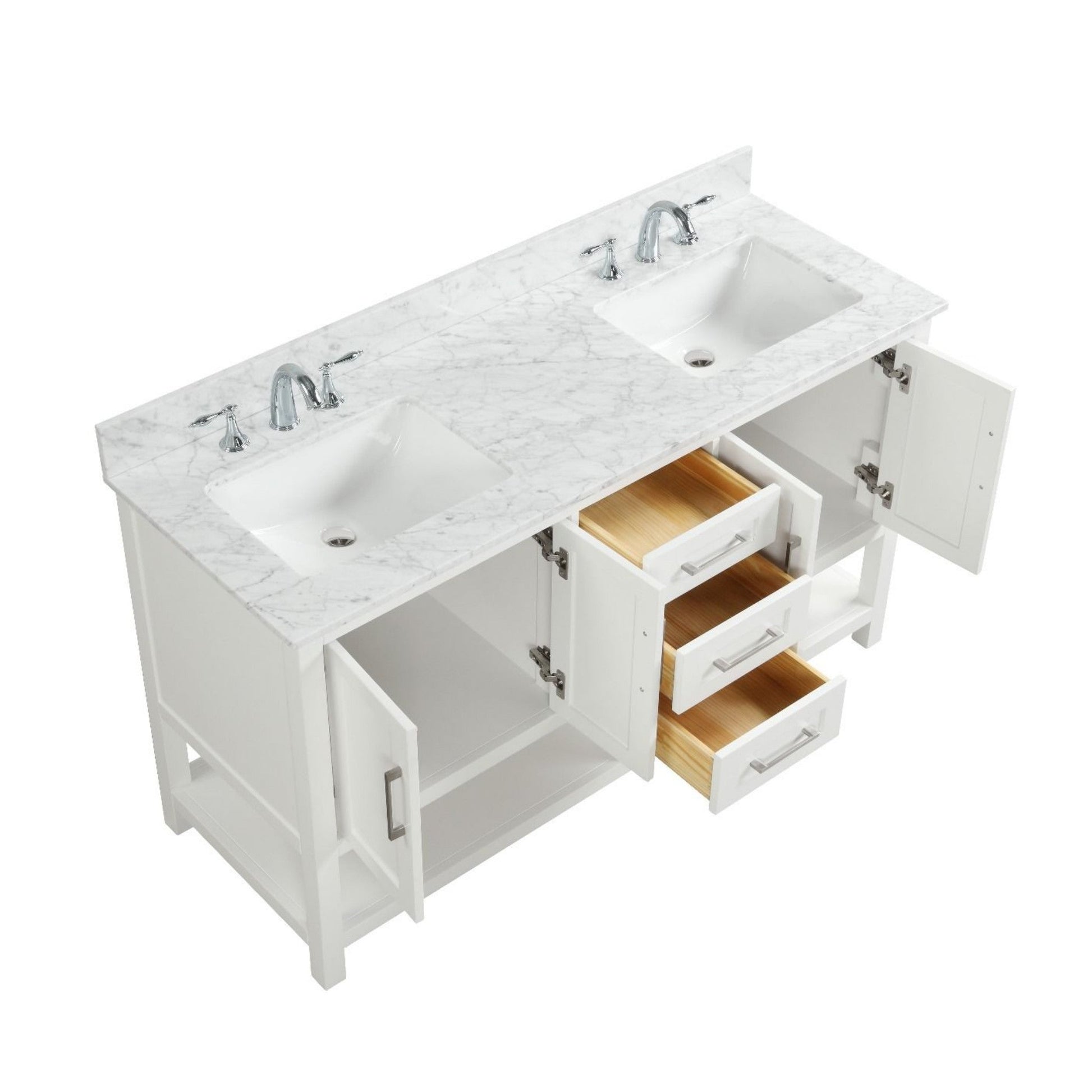 Ratel Santorini 60" 4-Door and 3-Drawer Dove White Double Sink Vanity Set With Open Bottom Shelf