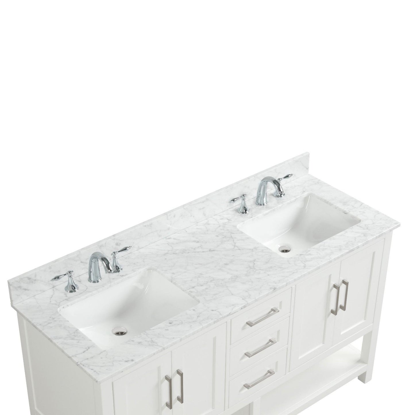 Ratel Santorini 60" 4-Door and 3-Drawer Dove White Double Sink Vanity Set With Open Bottom Shelf