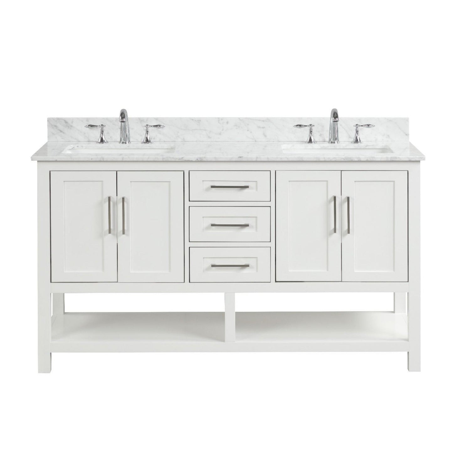 Ratel Santorini 60" 4-Door and 3-Drawer Dove White Double Sink Vanity Set With Open Bottom Shelf