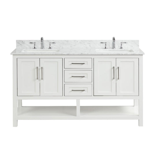 Ratel Santorini 60" 4-Door and 3-Drawer Dove White Double Sink Vanity Set With Open Bottom Shelf