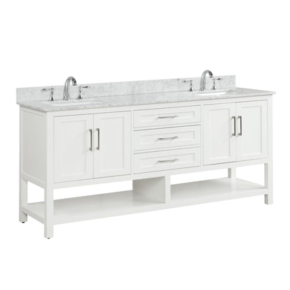 Ratel Santorini 72" 4-Door and 3-Drawer Dove White Double Sink Vanity Set With Open Bottom Shelf