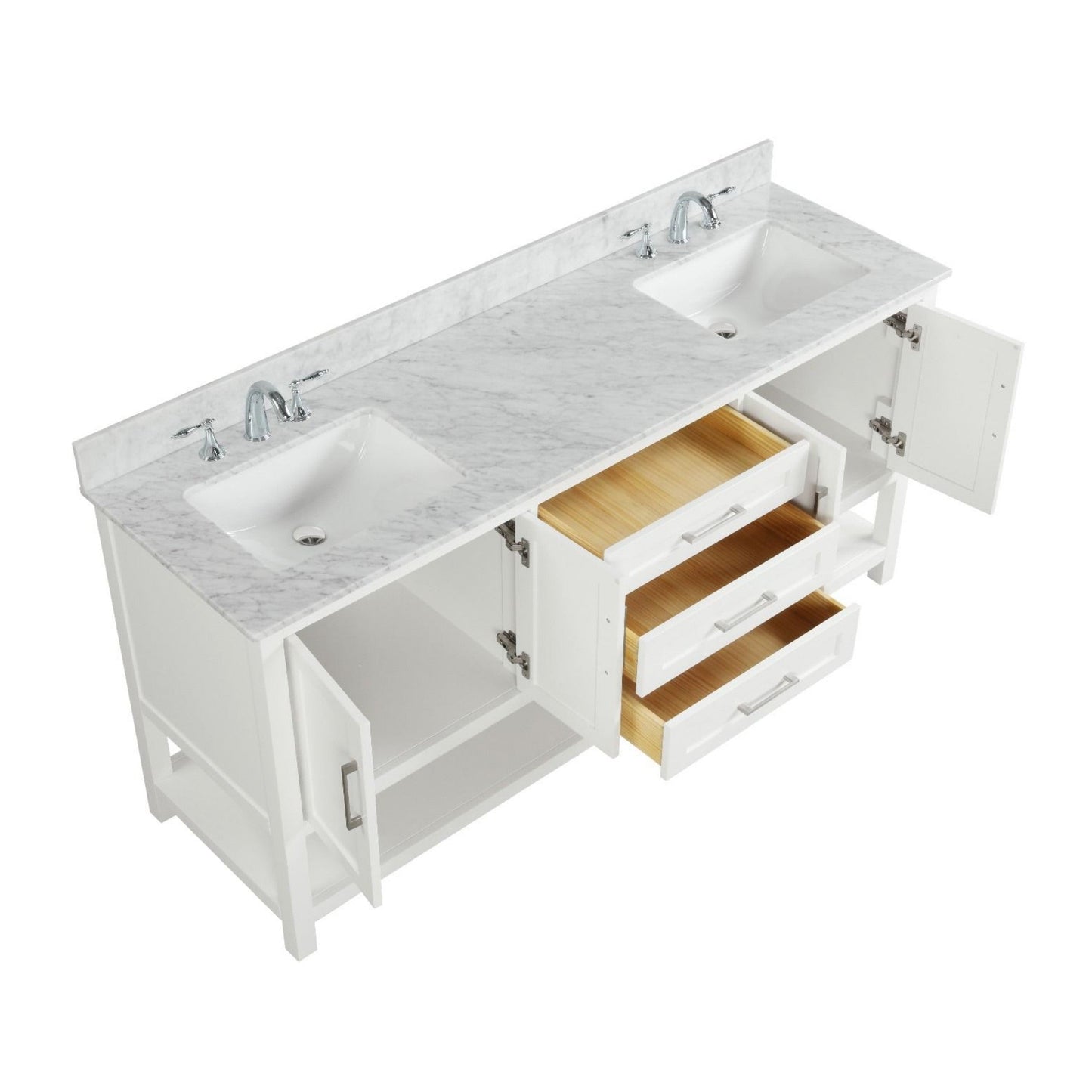 Ratel Santorini 72" 4-Door and 3-Drawer Dove White Double Sink Vanity Set With Open Bottom Shelf