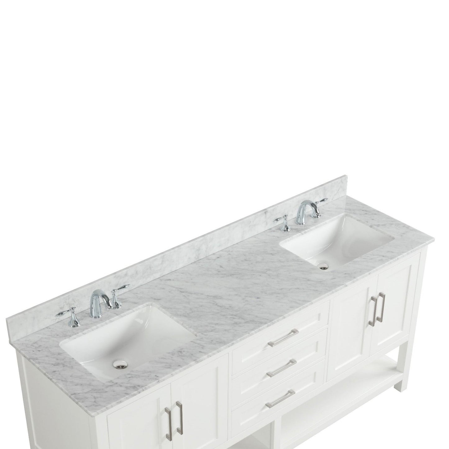 Ratel Santorini 72" 4-Door and 3-Drawer Dove White Double Sink Vanity Set With Open Bottom Shelf