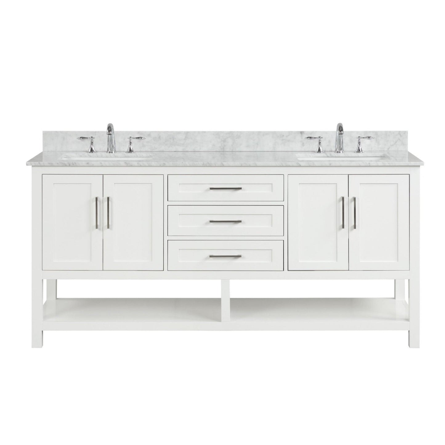 Ratel Santorini 72" 4-Door and 3-Drawer Dove White Double Sink Vanity Set With Open Bottom Shelf