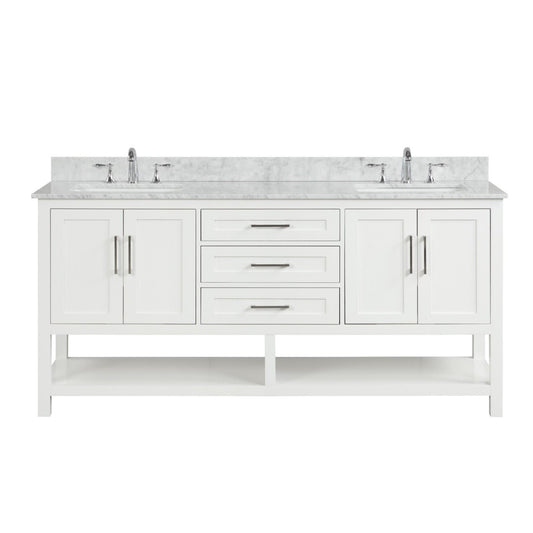 Ratel Santorini 72" 4-Door and 3-Drawer Dove White Double Sink Vanity Set With Open Bottom Shelf