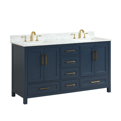 Ratel Valencia 60" 4-Door and 6-Drawer Aria Blue Double Sink Vanity Set