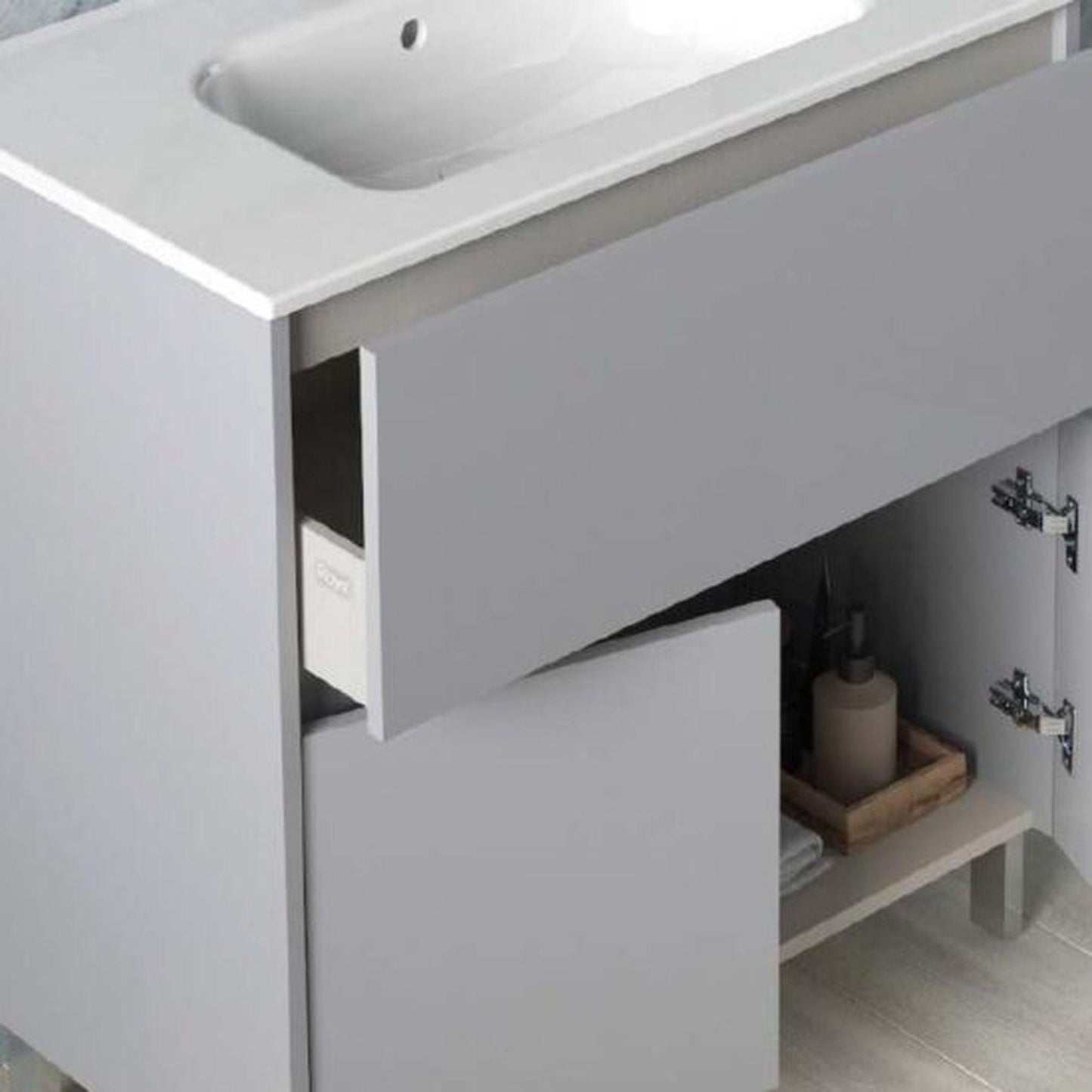 Royo Band 24” x 18” Gloss Galet Modern Freestanding Vanity With 1 Drawer and 2 Doors