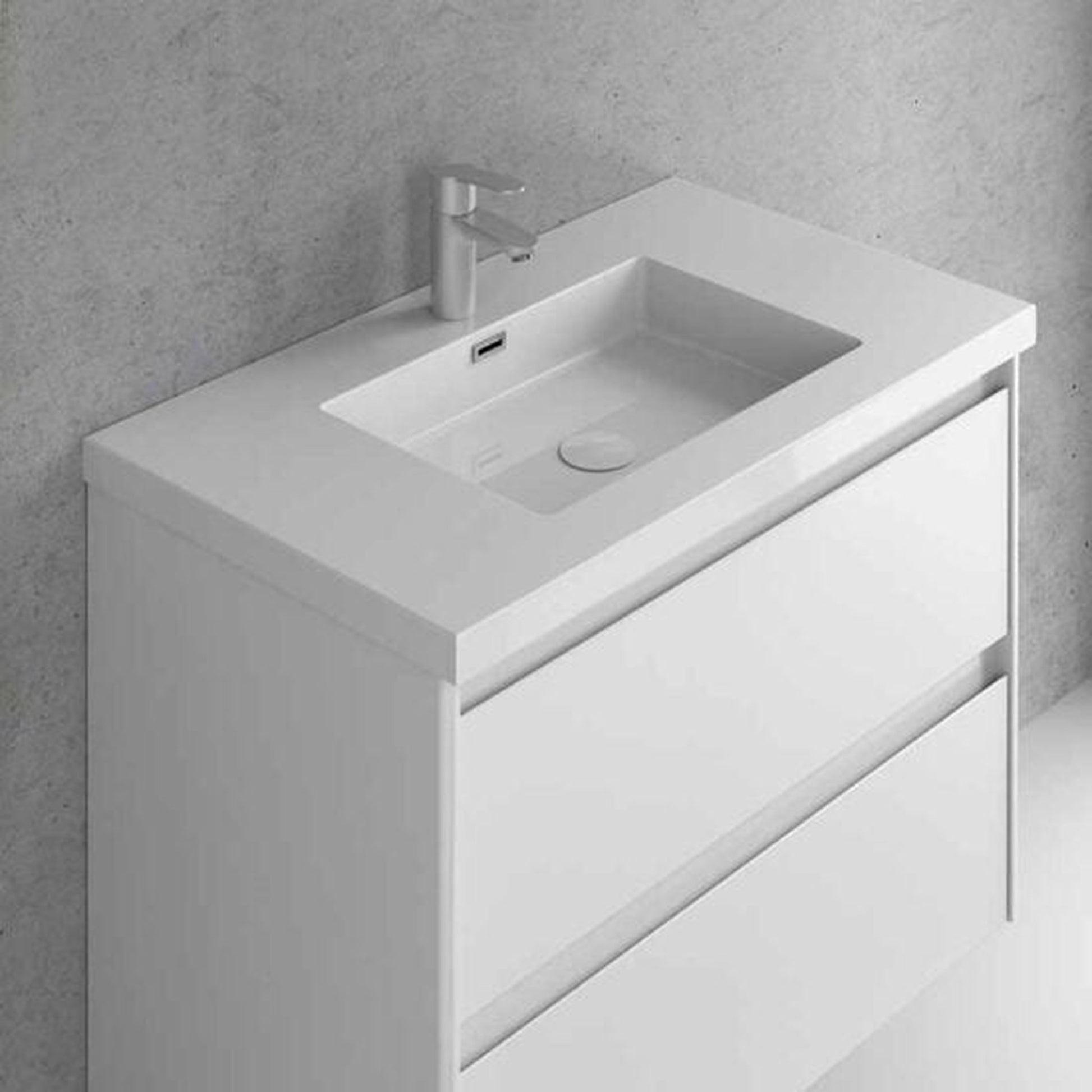 Royo Bari 24" x 18" Modern Rectangle Gloss White Mineral Cover Center Sink