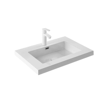 Royo Bari 24" x 18" Modern Rectangle Gloss White Mineral Cover Center Sink