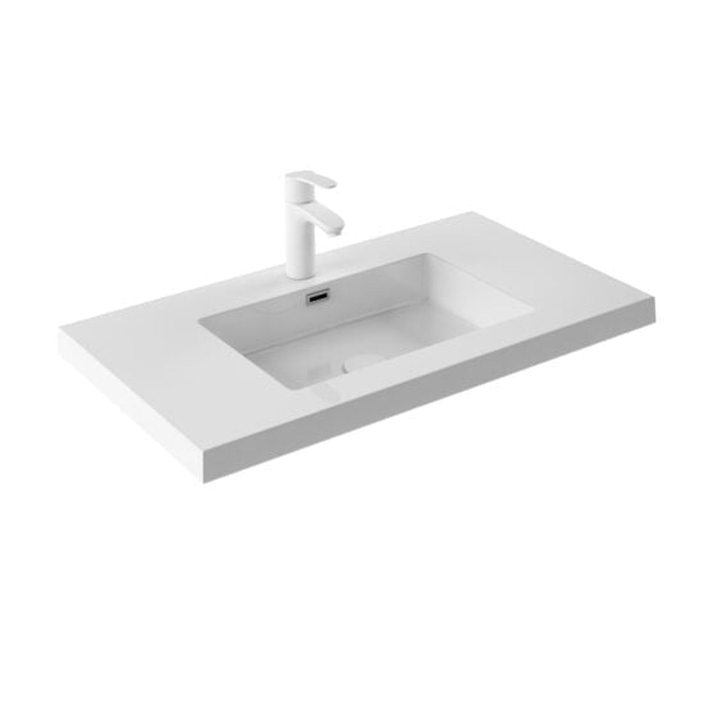 Royo Bari 32" x 18" Modern Rectangle Gloss White Mineral Cover Center Sink