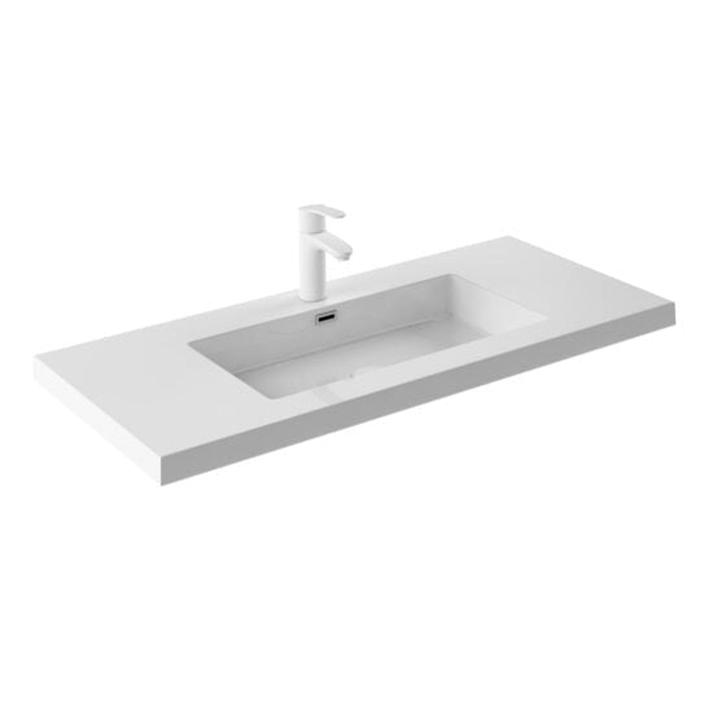 Royo Bari 40" x 18" Modern Rectangle Gloss White Mineral Cover Center Sink