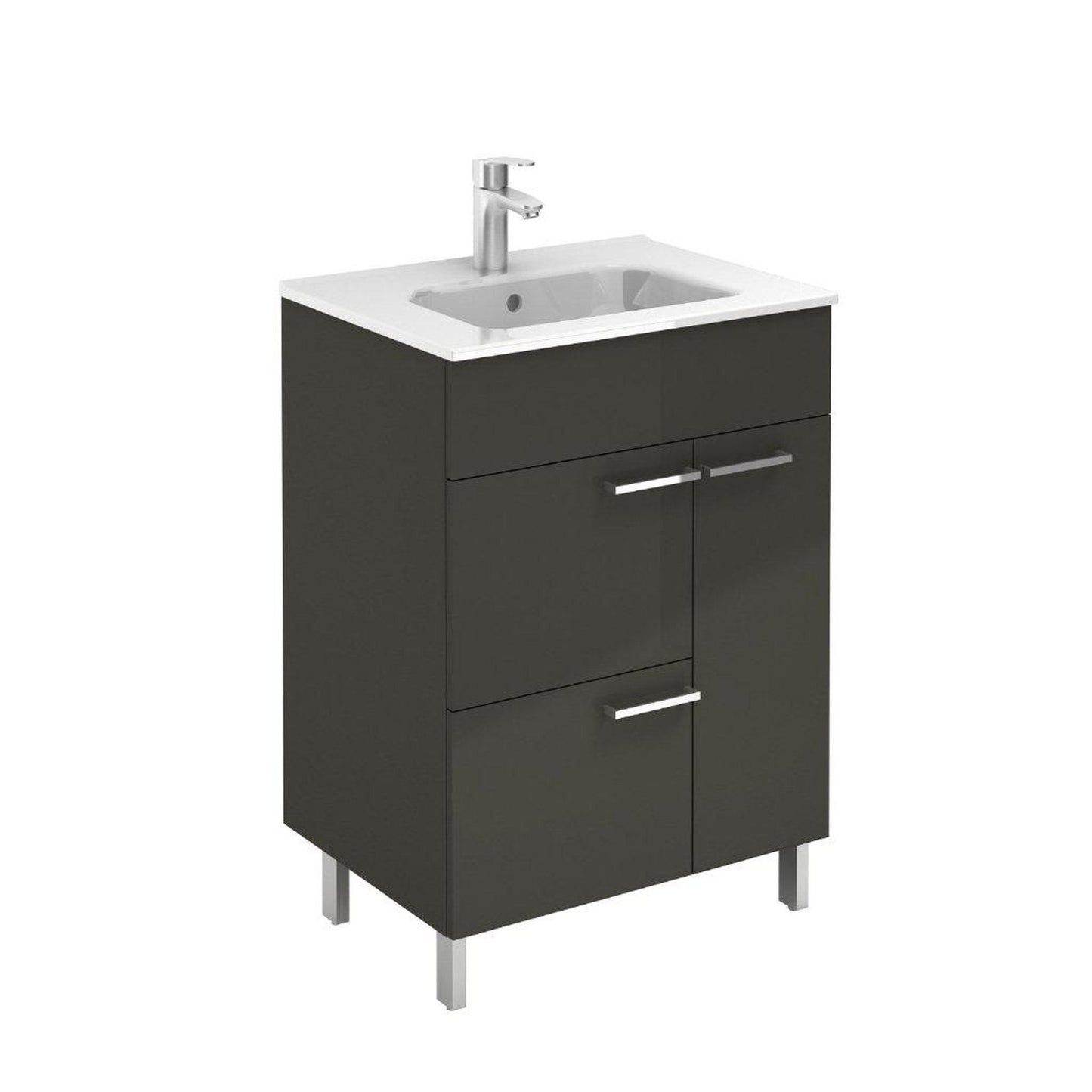 Royo Confort 24" x 18" Anthracite Modern Freestanding Vanity 2 Drawers and 1 Door