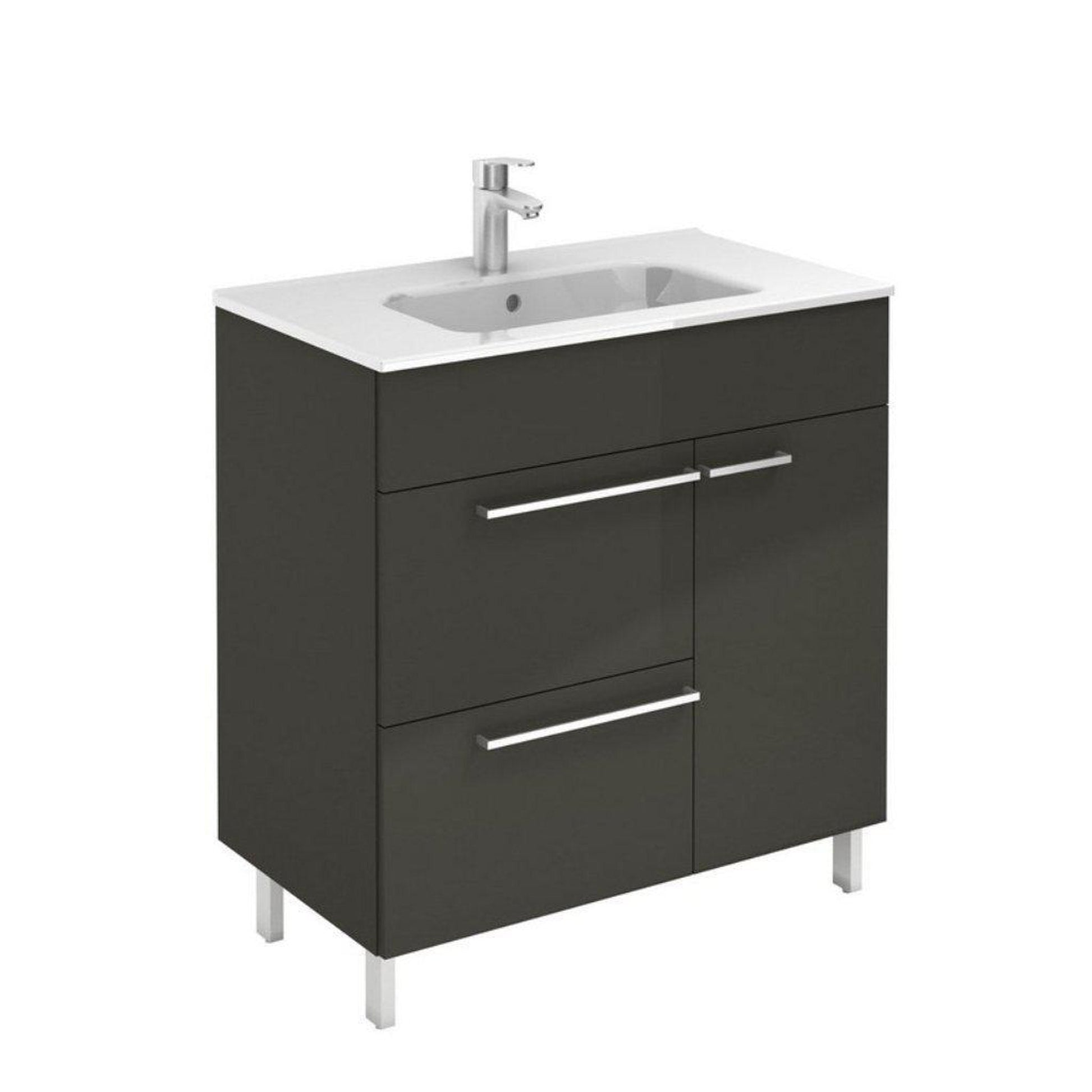 Royo Confort 32" x 18" Anthracite Modern Freestanding Vanity With 2 Drawers and 1 Door