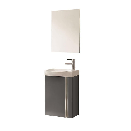 Royo Elegance 18" x 10" Anthracite Modern Wall-mounted Vanity Set With 1 Door Sink and Mirror