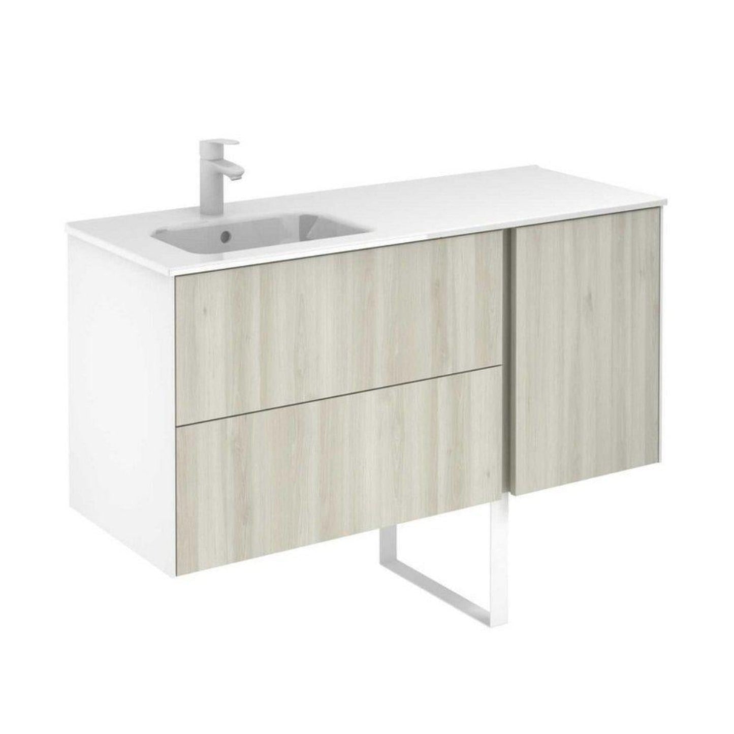 Royo Go On 48" x 18" Nature White Modern Wall-mounted Vanity With 2 Drawers and 1 Door