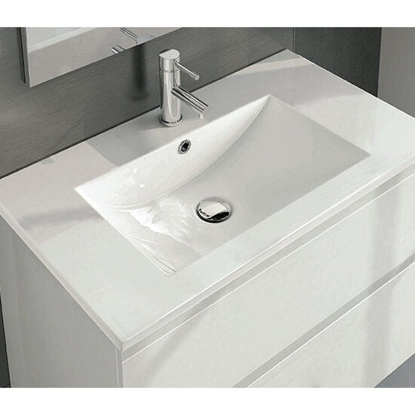 Royo Kyra 32" x 18" Modern Rectangle Gloss White Ceramic Center Sink