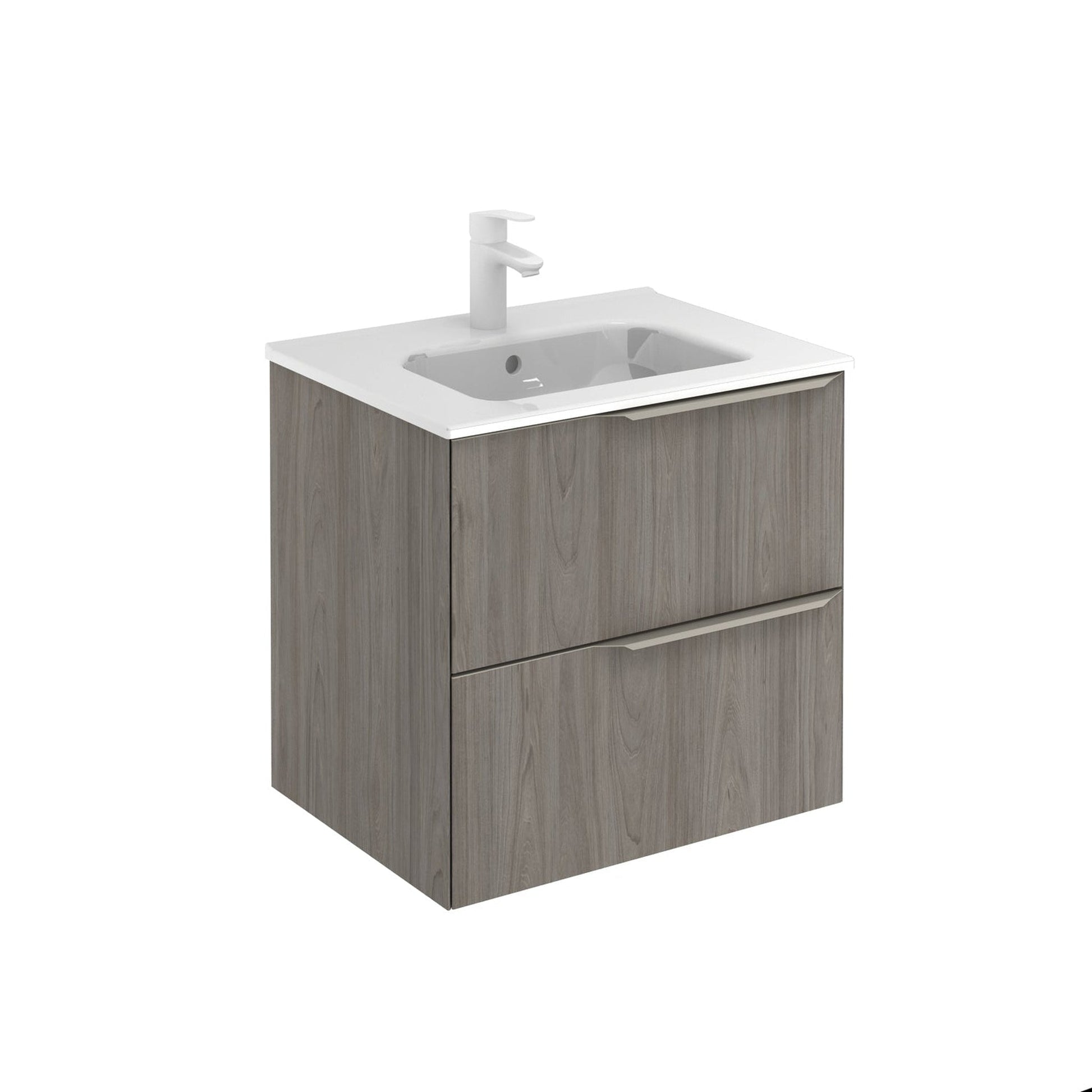 Royo Mio 24" x 18" Gray Elm Modern Wall-mounted Vanity With 2 Drawers and Sand Handle