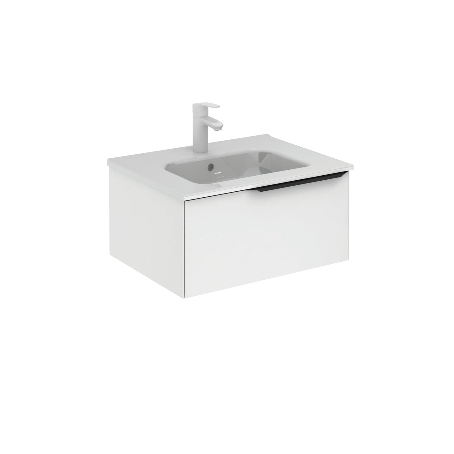 Royo Mio 24" x 18" Matt White Modern Wall-mounted Vanity With 1 Drawer and Black Handle