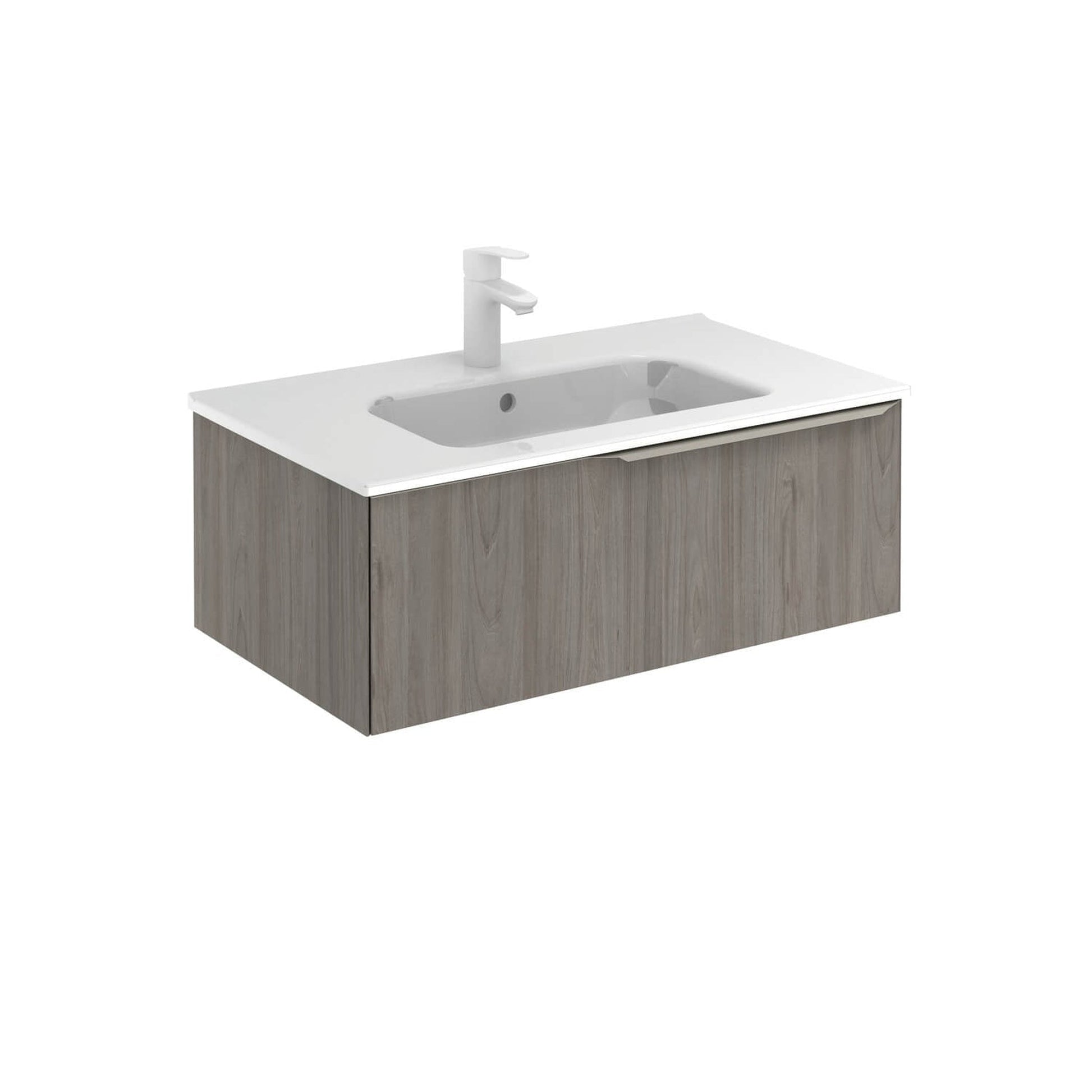 Royo Mio 32" x 18" Gray Elm Modern Wall-mounted Vanity With 1 Drawer and Sand Handle