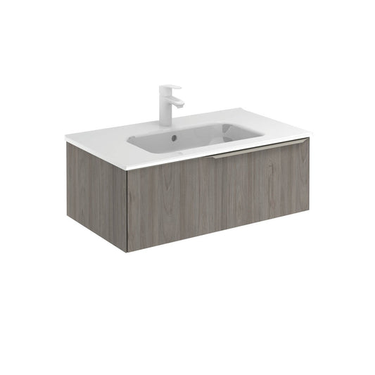 Royo Mio 32" x 18" Gray Elm Modern Wall-mounted Vanity With 1 Drawer and Sand Handle