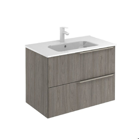 Royo Mio 32" x 18" Gray Elm Modern Wall-mounted Vanity With 2 Drawers and Sand Handle