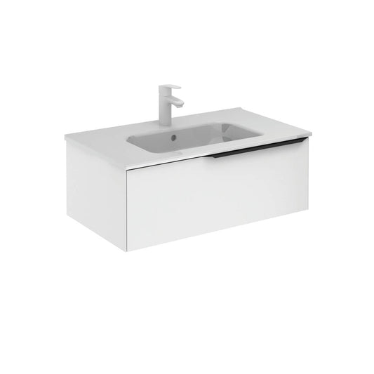 Royo Mio 32" x 18" Matt White Modern Wall-mounted Vanity With 1 Drawer and Matt Black Handle