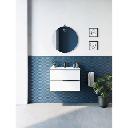 Royo Mio 32" x 18" Matt White Modern Wall-mounted Vanity With 2 Drawers and Matt Black Handle