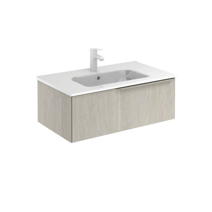 Royo Mio 32" x 18" White Oak Modern Wall-mounted Vanity With 1 Drawer and Sand Handle