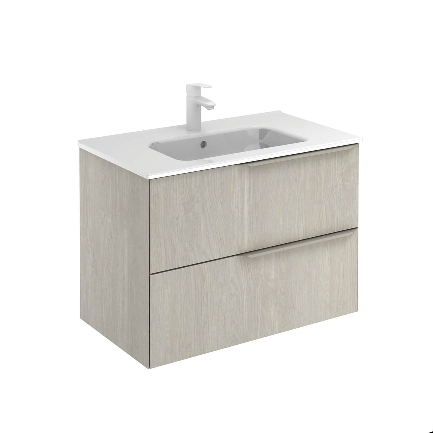 Royo Mio 32" x 18" White Oak Modern Wall-mounted Vanity With 2 Drawers and Sand Handle